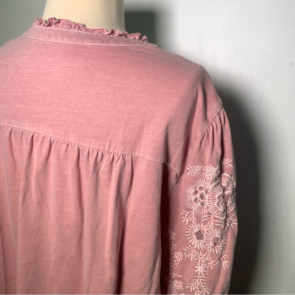 Soft Surrounfings Cotton pink Embroidery Long Sleeve Boho Size M - Picture 9 of 11